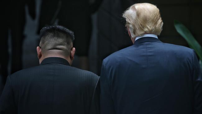 Kim Jong-un and Donald Trump at the Capella Hotel on Sentosa Island. Picture: Getty