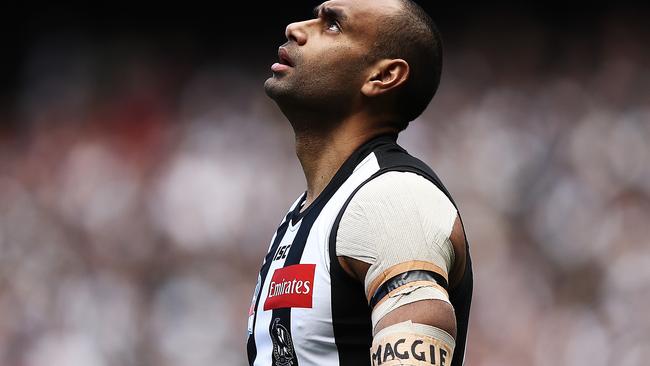 Travis Varcoe looking to the heavens during the Grand Final. Picture: Getty Images