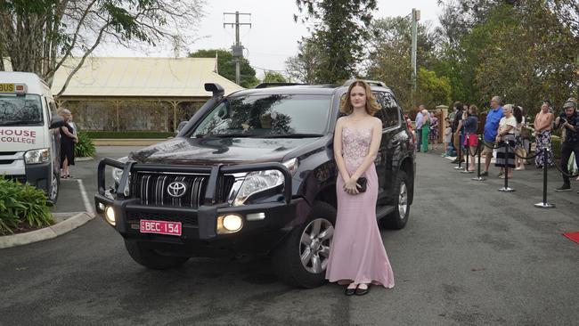 Students arriving in style for the 2024 Glasshouse Christian College formal at Flaxton Gardens.