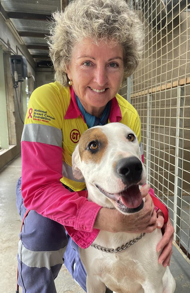 Ranger Tracey Lowe with Caesar the Bull Arab mix puppy.