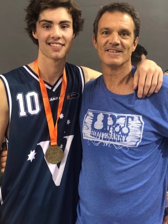 A young Josh Giddey celebrates the 2019 U18 National Championships gold medal he won with Victoria.