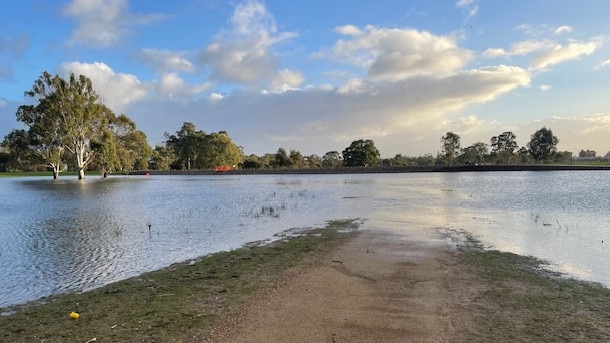 BEFORE DRAINING: The Victoria Park wetlands after the heavy rain which hit Adelaide on May 30-31, 2022. Picture: Supplied