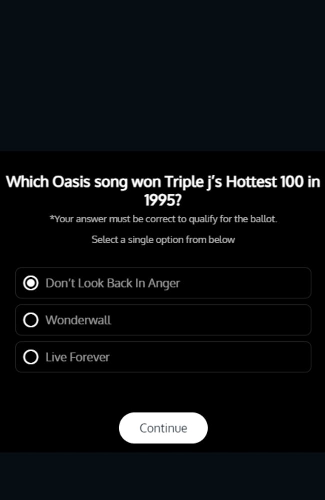 Oasis ballot registration question. Picture: Supplied