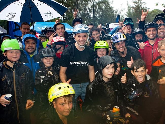 Matt Kean and BMX riders at Hornsby Mountain Bike Trail in Hornsby. Picture: Jordan Shields