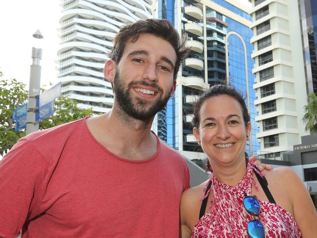 Tourists Pictured in the Broadbeach Mall not concerned about the virus and traveling. From Sydney Nil Colomer and Marta Vegas. Pic Mike Batterham