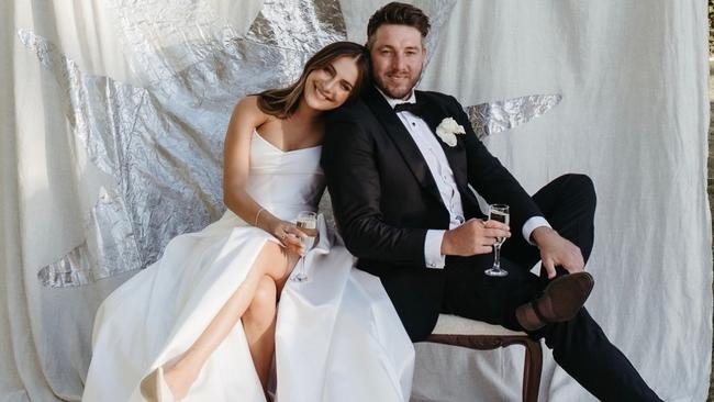 Dale Thomas and wife Natasha on their wedding day. Picture: Supplied