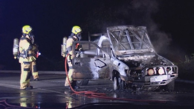 A vehicle was found burnt out just streets from the arson. Picture: Nine (Today)