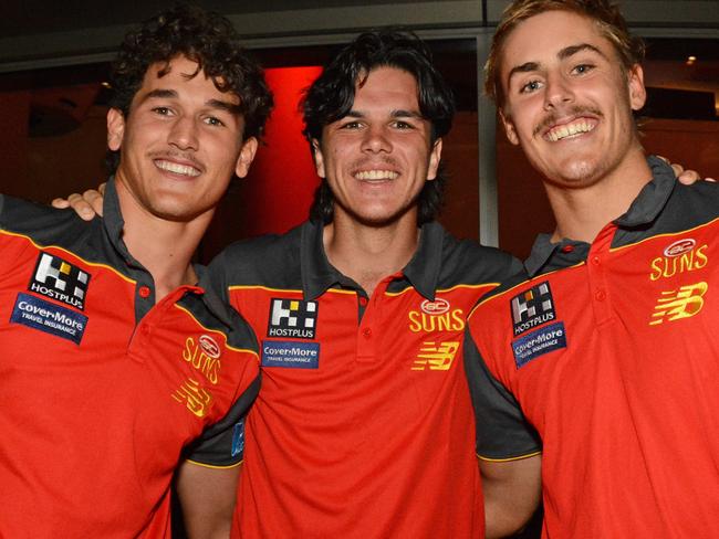 Wil Powell, Elijah Hollands, Jeremy Sharp and the Gold Coast kids are learning about footy and life under the tutelage of Shaw. Picture: Regina King