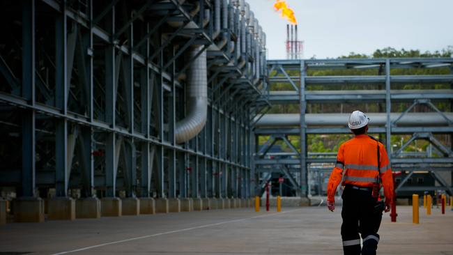 A worker at the Queensland Curtis Liquefied Natural Gas (QCLNG) project site. Picture: Bloomberg