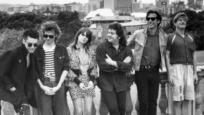 Some of the performers in the Australian Made rock festival concert held at Thebarton Oval on New Year’s Day 1987 pose the day before they event. (From left) Jon Farriss from INXS, Sean Kelly from Models, Chrissie Amphlett of Divinyls, Chris Bailey of The Saints, David McComb of The Triffids and Andrew 'Greedy' Smith of Mental As Anything.