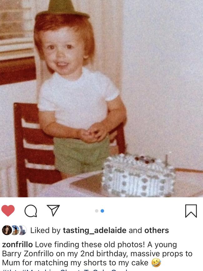 Barry Zonfrillo, now known as Jock Zonfrillo, on his second birthday. Picture: Instagram