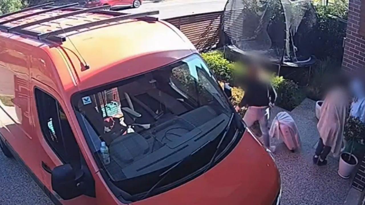 CCTV footage shows the guests, a woman and three children leaving the house with what appears to be Mr Dawe's belongings. Picture: 9 News Adelaide