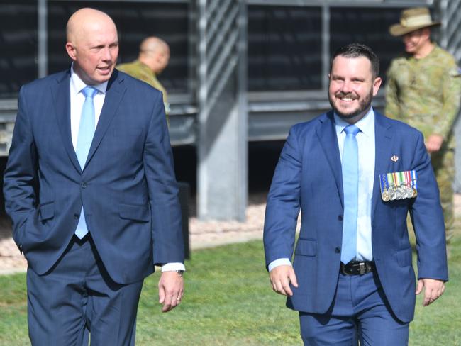 Defence Minister Peter Dutton at Lavarack Barracks. Picture: Evan Morgan