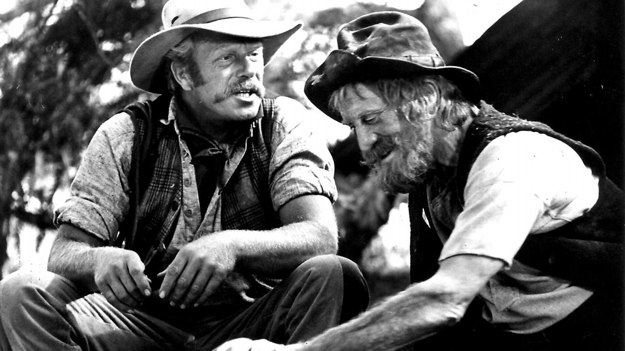 Douglas, right, with fellow actor, Australian Jack Thompson, in a scene from the film, ‘The Man From Snowy River’.