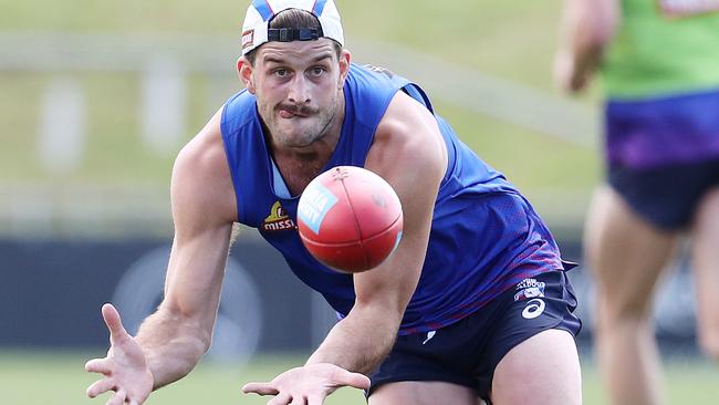 Josh Bruce gets stuck into pre-season training at his third club. Picture: Michael Klein