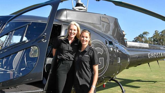 Ghost Air's operation manager Sue-Ellen Knox and head pilot Johanna Osbourne at the official launch of their new helicopter commuter service. Picture: Caitlin Zerafa