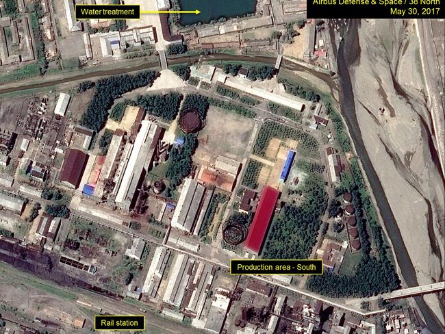 (IMAGES SUPPLIED FROM 38 NORTH, MUST NOT BE ALTERED) Caption: Aerial photos of North Korea show potential unsymmetrical di-methyl-hydrazine (UDMH) production. Picture: Airbus Defense & Space and 38 North © CNES 2017 Distribution Airbus DS / Spot Image