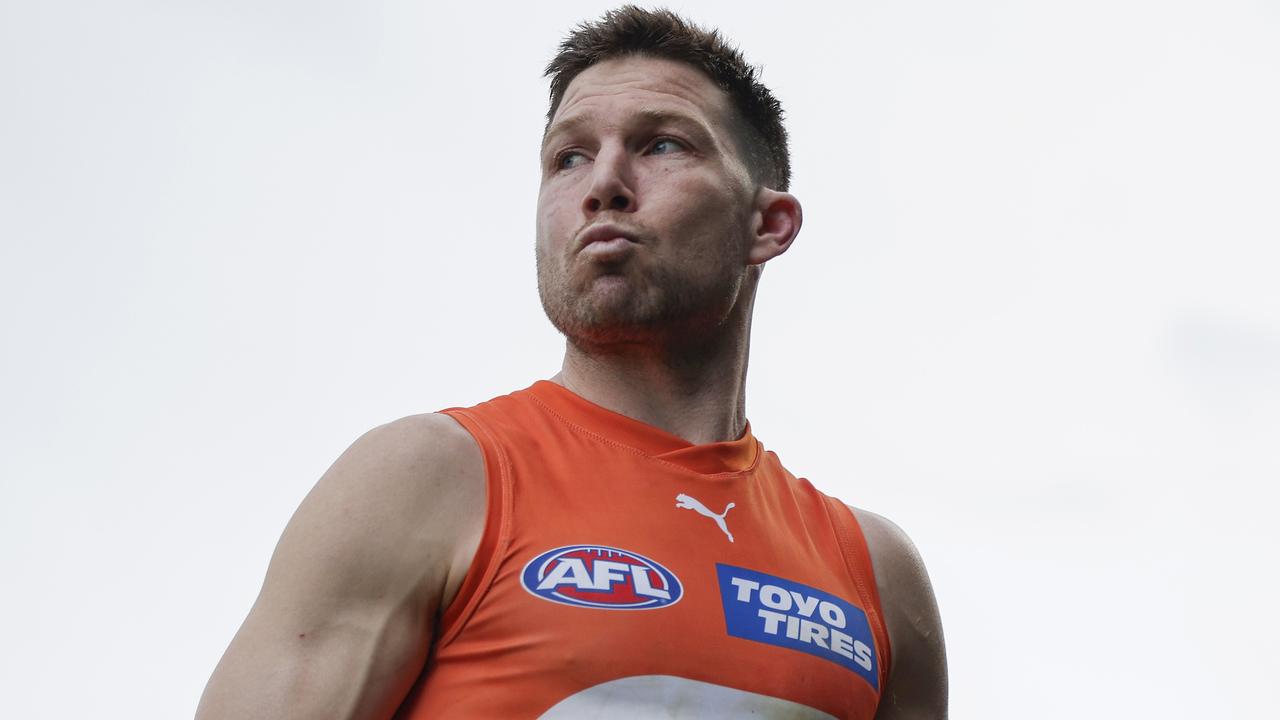 BALLARAT, AUSTRALIA - AUGUST 25: Toby Greene of the Giants leads the team off the ground after deafeat during the round 24 AFL match between Western Bulldogs and Greater Western Sydney Giants at Mars Stadium, on August 25, 2024, in Ballarat, Australia. (Photo by Daniel Pockett/Getty Images)