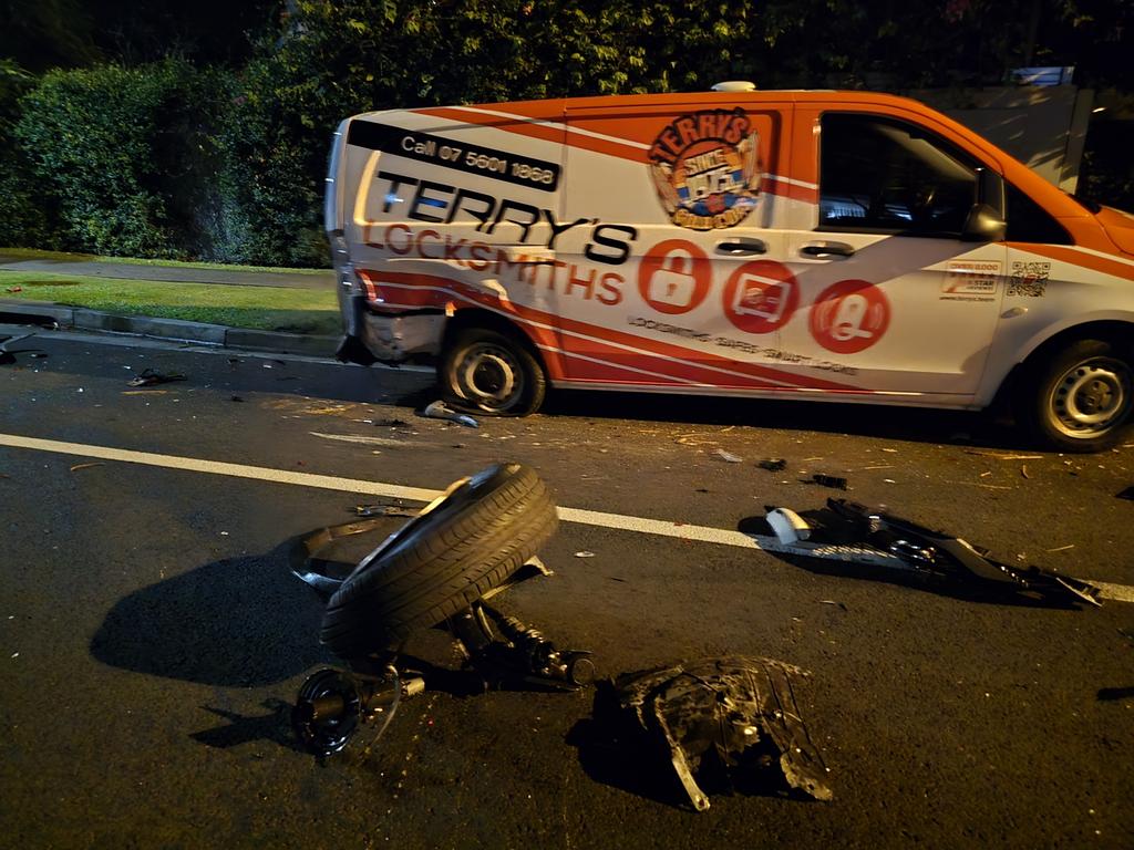 Emergency services responded to a crash on Tedder Ave on February 1 at 3.40am. A car crashed into a Terry's Locksmiths van. Picture: Jim Noort