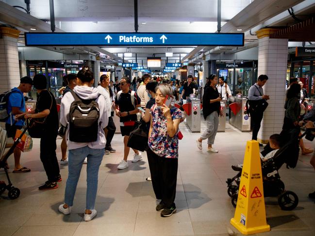 SYDNEY, AUSTRALIA - NewsWire Photos MARCH 8, 2022: People leave Town Hall Station in Sydney after the rail network closed on Wednesday afternoon. Picture: NCA NewsWire / Nikki Short