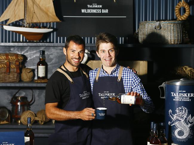 Byron Powell, left, and Nicholas Edwards at the Talisker Wilderness Bar on the site of the old Beaumaris Zoo. Picture: MATT THOMPSON