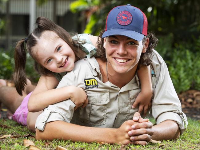 Siblings 7 year old Josee Kelly with big brother Max 16, from Hervey Bay, who share a very special bond. Photo Lachie Millard