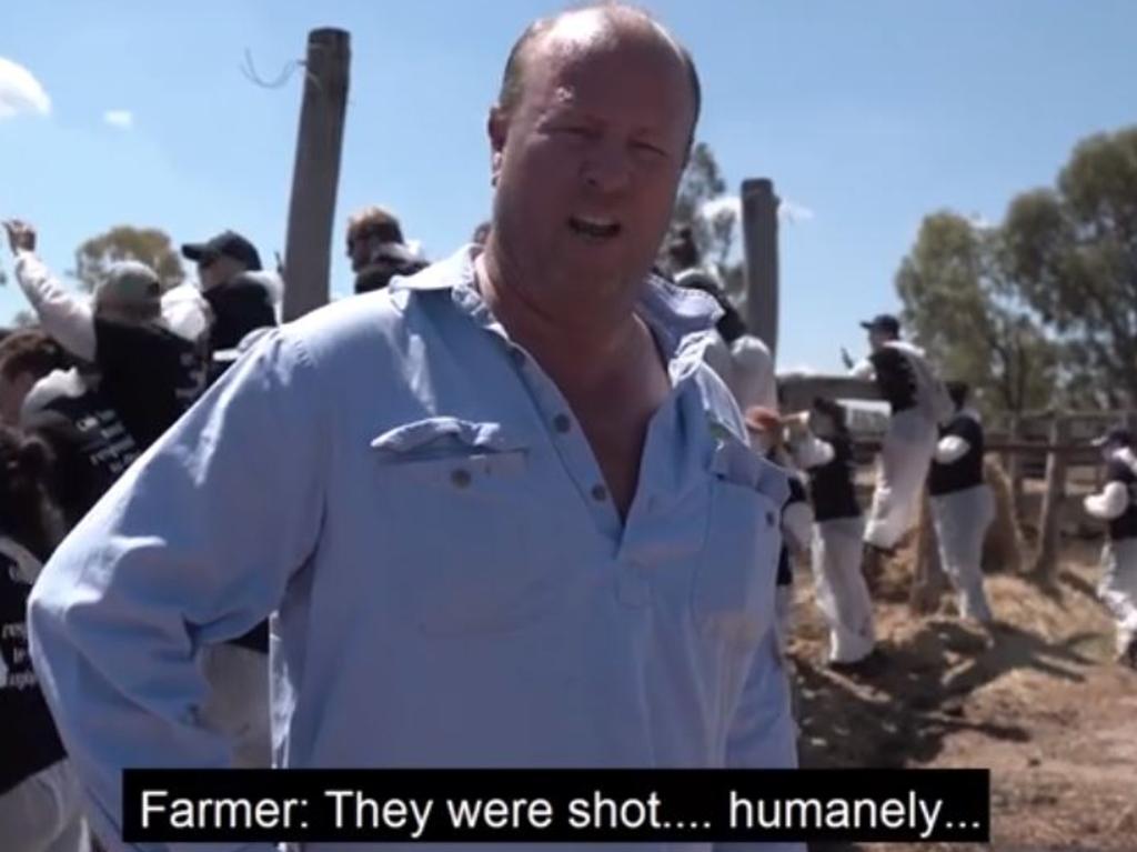 The exhausted farmer answers questions as the group raids his farm and finds dead animals.