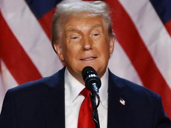 WEST PALM BEACH, FLORIDA - NOVEMBER 06: Republican presidential nominee, former U.S. President Donald Trump speaks during an election night event at the Palm Beach Convention Center on November 06, 2024 in West Palm Beach, Florida. Americans cast their ballots today in the presidential race between Republican nominee former President Donald Trump and Vice President Kamala Harris, as well as multiple state elections that will determine the balance of power in Congress.   Joe Raedle/Getty Images/AFP (Photo by JOE RAEDLE / GETTY IMAGES NORTH AMERICA / Getty Images via AFP)