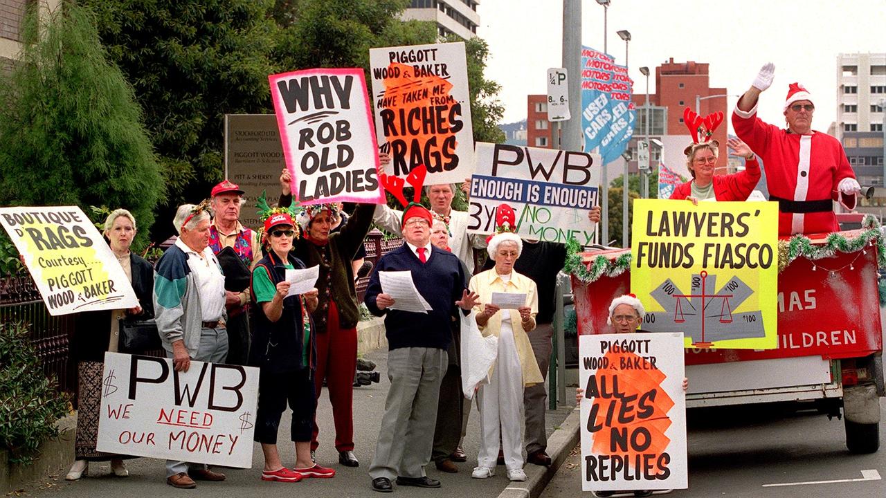 Protest outside Piggott Wood & Baker’s Macquarie St office, December 14, 2021. Picture: File