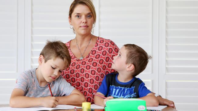 Queensland mother Natrice Grosvenor with 6-year-old Harrison and 4-year-old Flynn. Picture Tara Croser.