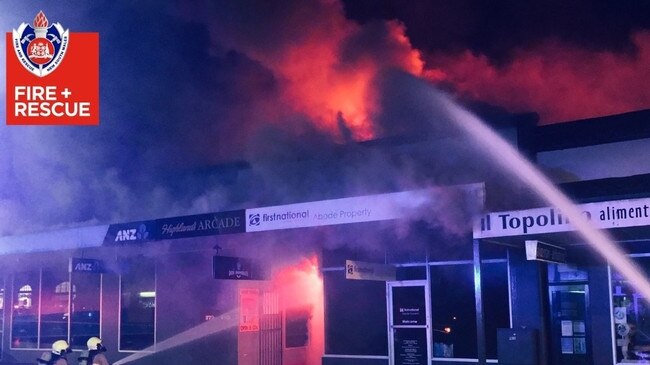 A fire has engulfed a number of businesses along Bowral's Bong Bong Street. Picture: NSW Fire and Rescue