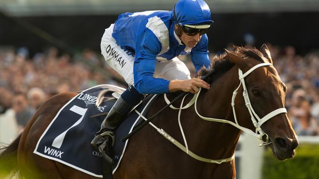 Jockey Hugh Bowman rides Winx to victory in race 7, the Queen Elizabeth Stakes