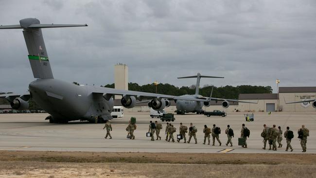 US troops deploy for Europe from Pope Army Airfield at Fort Bragg, North Carolina. Picture: AFP