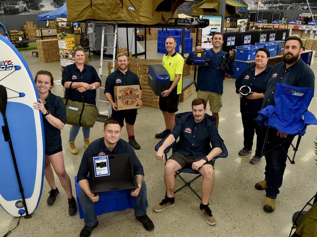 4WD Supacentre staff members ((front) D'elle Dunning, Bailey Brunton, Shane Roughsedge and Ben Veale with (back) Christel Stevens, Zane Fullen, Michael Land, David Woltschenko and Stephenie Sorohan. Picture: Evan Morgan