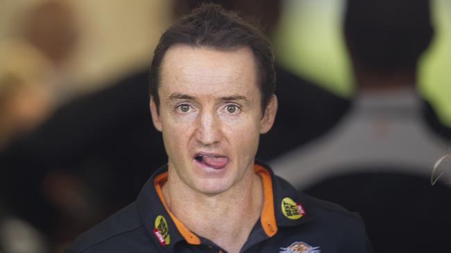 Tigers coach Jason Taylor pictured in the tunnel before the beginning of the Wests Tigers v Cronulla Sharks pre season trial game at Campbelltown Stadium , Campbelltown. Pic Jenny Evans