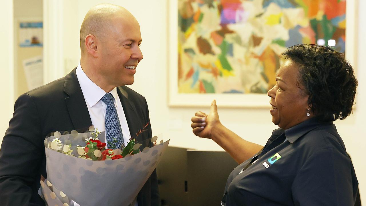 Treasurer Josh Frydenberg was all smiles on Tuesday morning. Picture: NCA NewsWire / Gary Ramage