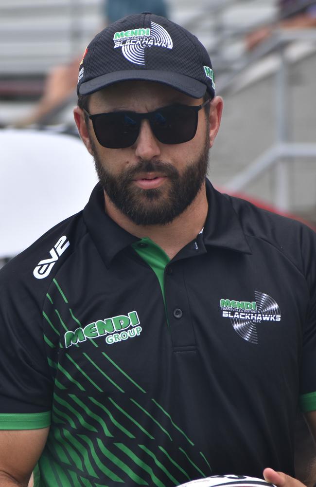 Townsville Blackhawks under-17 boys coach Nathan Norford at the CQ Capras versus Townsville Blackhawks underage games, Browne Park, Rockhampton, on February 17, 2024.