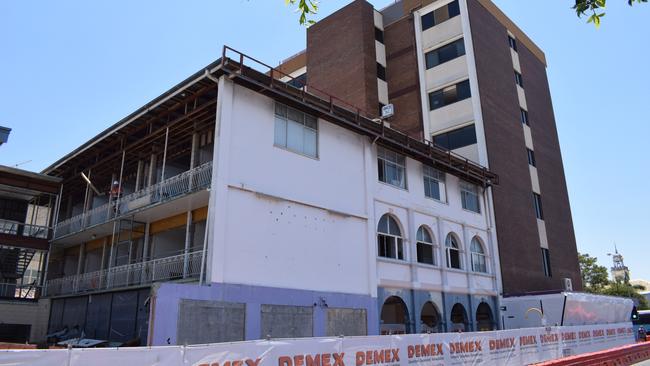 The construction site set up around the Leichhardt Hotel in Rockhampton.