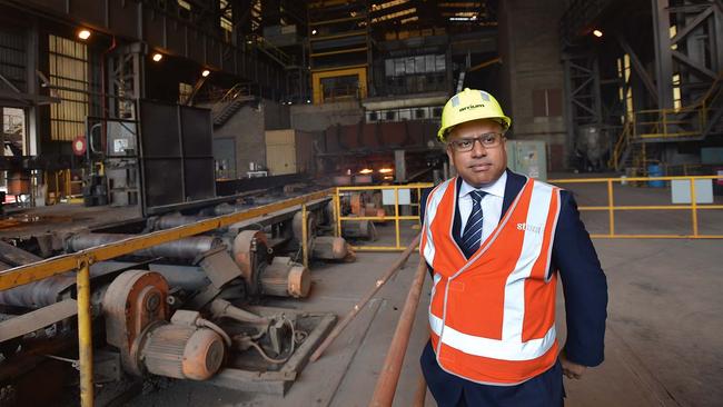 Gupta on a visit to the Arrium Steel plant in Whyalla, South Australia in 2017 before buying it. Picture: AAP