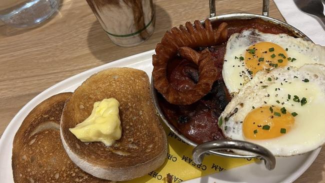 Shakshuka with chorizo $28, C.R.E.A.M, Brighton. Picture: Kitty Barr