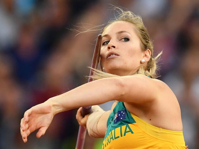 Australia's Kelsey-Lee Roberts competes in the qualifying round of the women's javelin throw athletics event at the 2017 IAAF World Championships at the London Stadium in London on August 6, 2017.  / AFP PHOTO / Kirill KUDRYAVTSEV