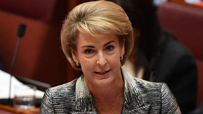 Minister for Small Business Michaelia Cash during Question Time in the Senate chamber at Parliament House in Canberra, Monday, November 26, 2018. (AAP Image/Mick Tsikas) NO ARCHIVING