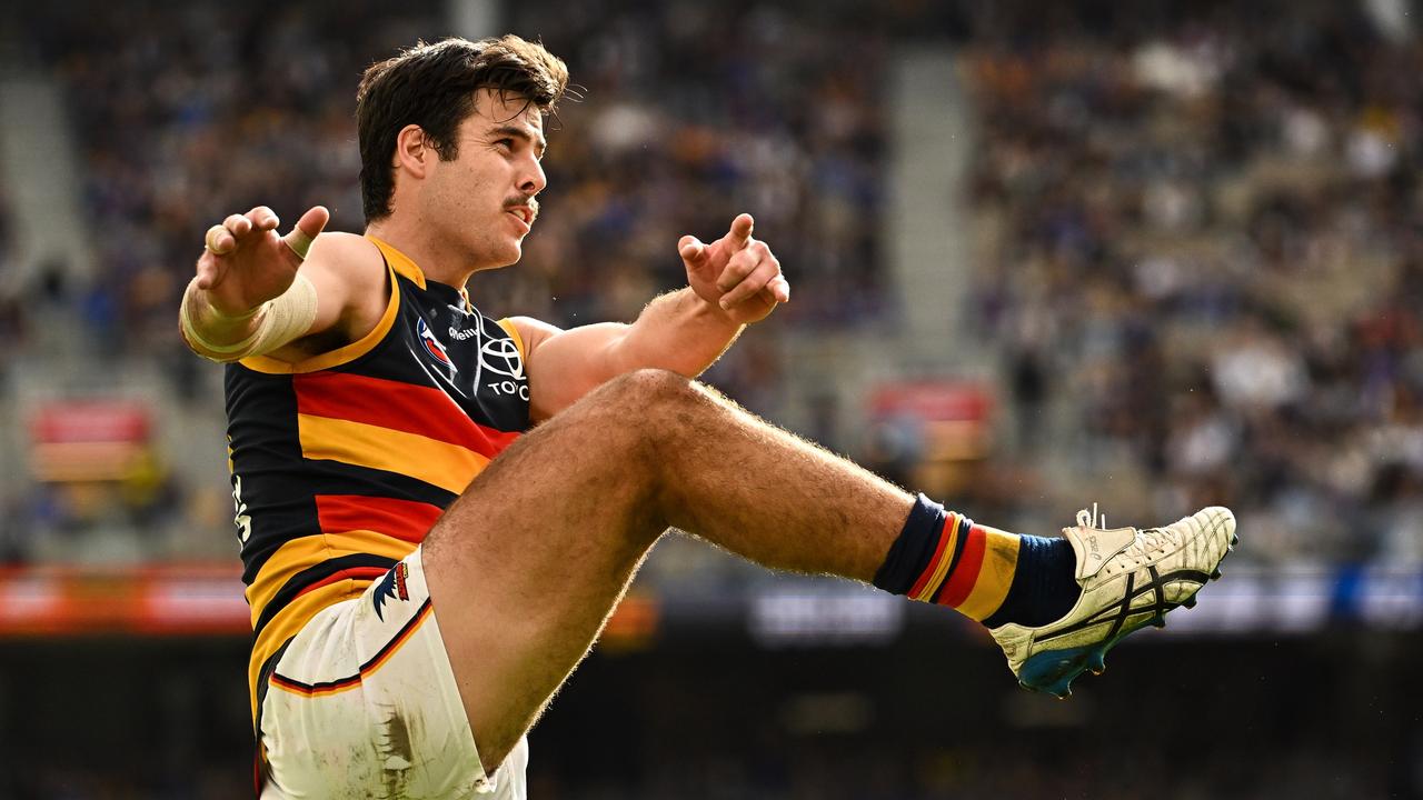 Fogarty has become a consistent goalkicker for the Crows. Picture: Daniel Carson/AFL Photos via Getty Images