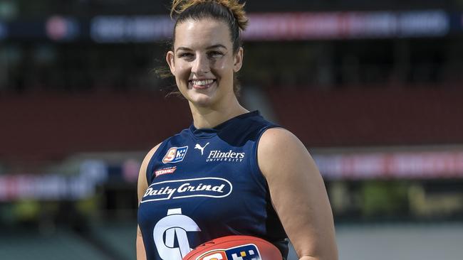 South Adelaide captain Bri Wedding was excited by the introduction of the SANFL women’s development league for 2022. Picture: SANFL