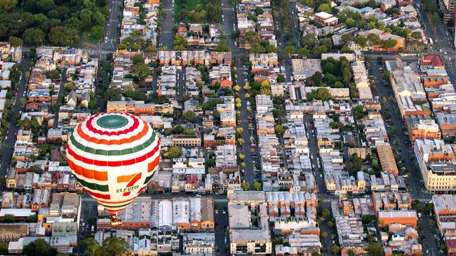 Hot air balloon flight, Global ballooning, aerial  photography Melbourne - CBD MELBOURNE Moet Chandon cork balloon Picture: Sarah Matray