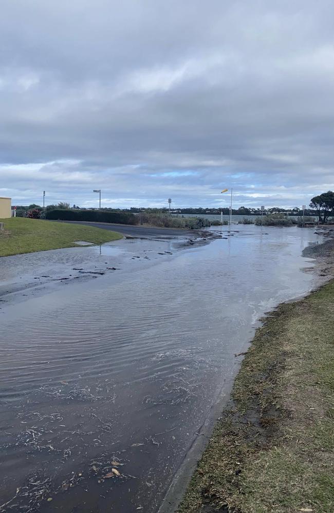 Ocean Grove golf club carpack flooded during high tide Tuesday. Picture: Facebook
