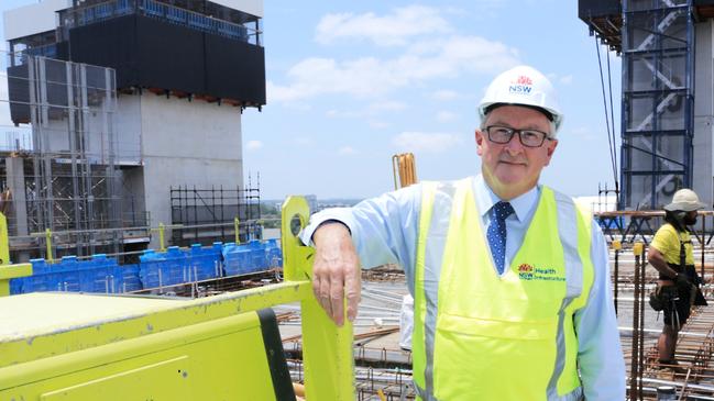 Health Minister Brad Hazzard at the construction zone of Westmead Hospital's Central Acute Services Building.