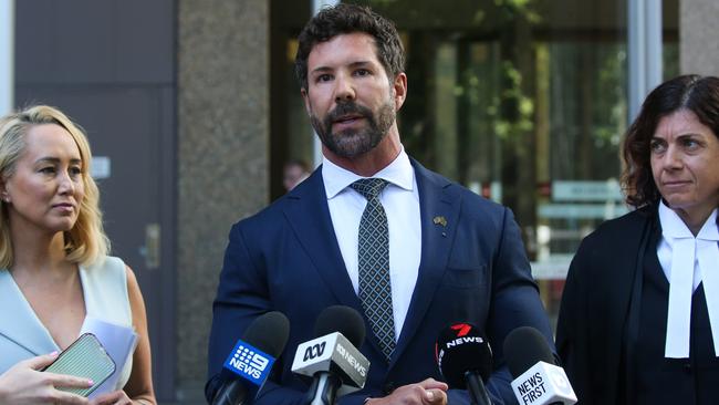 Heston Russell addresses the media outside the Federal Court in Sydney. Picture: NCA Newswire / Gaye Gerard