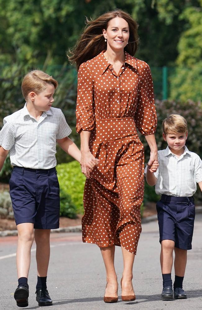 Prince George keeps a watchful eye on younger brother Prince Louis. Picture: Jonathan Brady - Pool/Getty Images