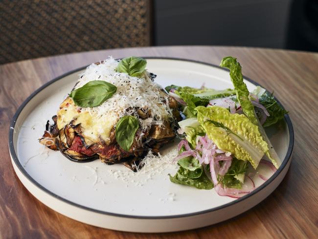 The Telegraph Hotel's eggplant bake is one of several of the excellent vegetarian options on the menu. Picture: Remi Chauvin